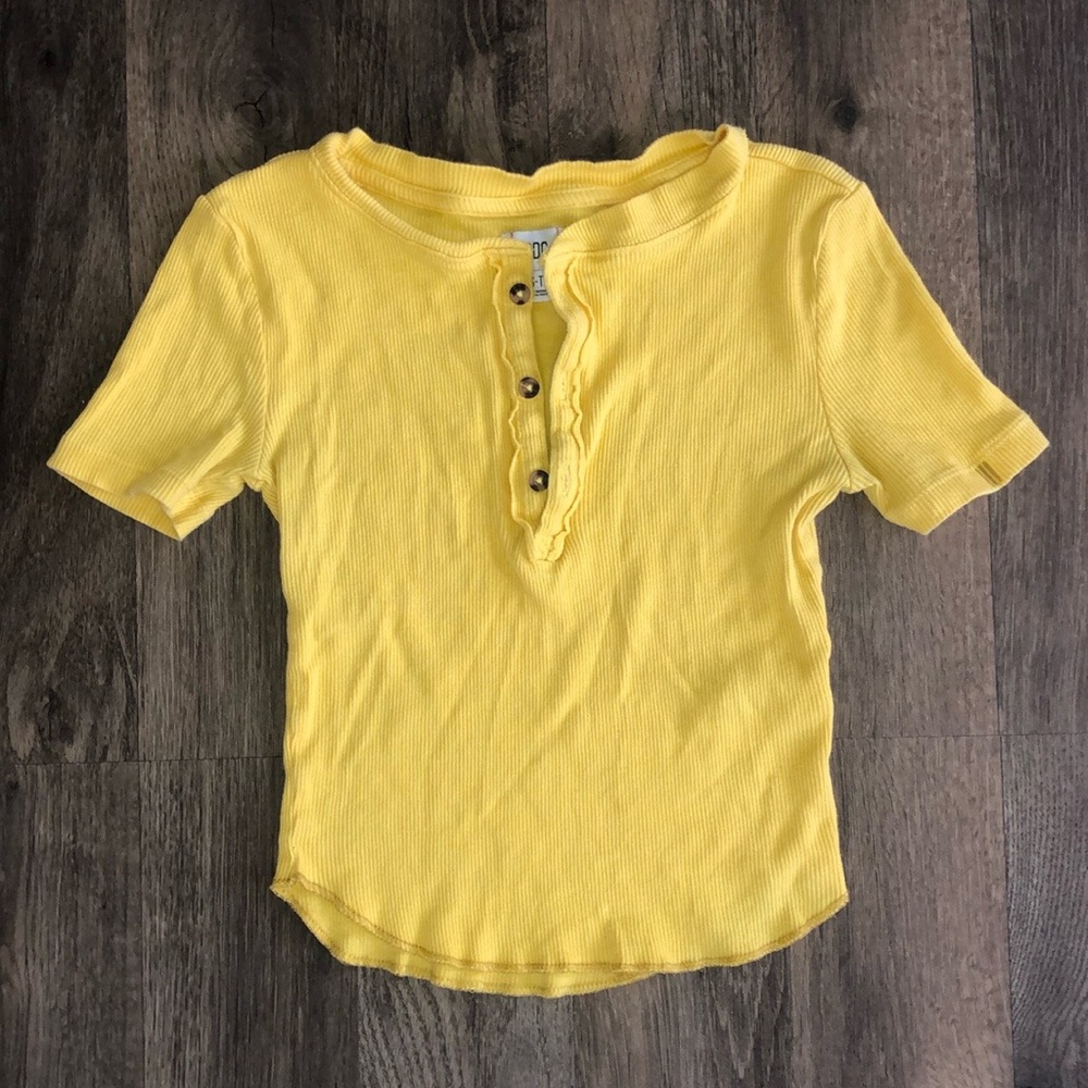 BDG Yellow Button-Up Ribbed Top